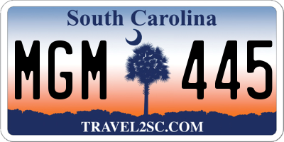 SC license plate MGM445
