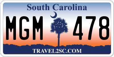 SC license plate MGM478