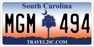 SC license plate MGM494