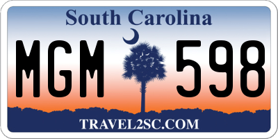 SC license plate MGM598