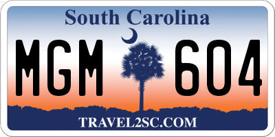 SC license plate MGM604