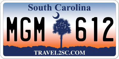 SC license plate MGM612