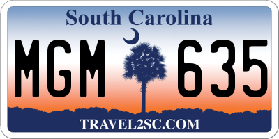 SC license plate MGM635