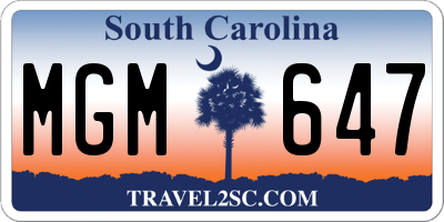 SC license plate MGM647