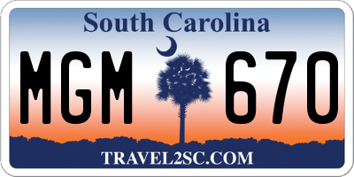 SC license plate MGM670