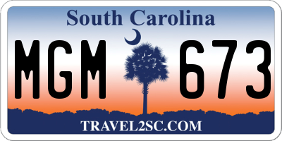 SC license plate MGM673