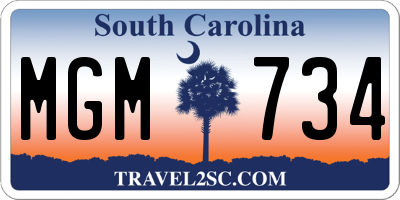SC license plate MGM734