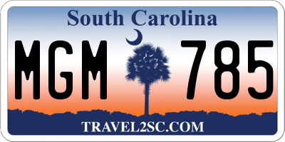 SC license plate MGM785