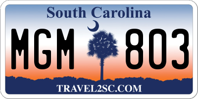 SC license plate MGM803