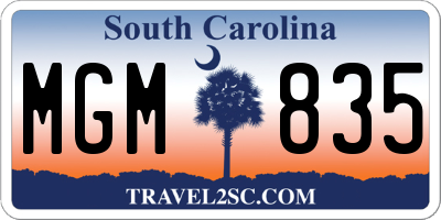 SC license plate MGM835