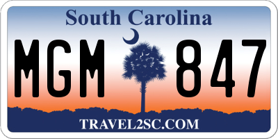 SC license plate MGM847