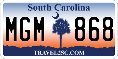 SC license plate MGM868