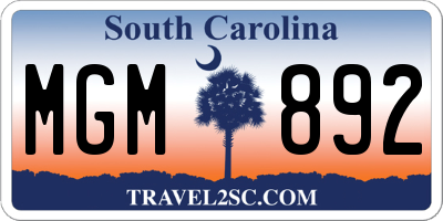 SC license plate MGM892