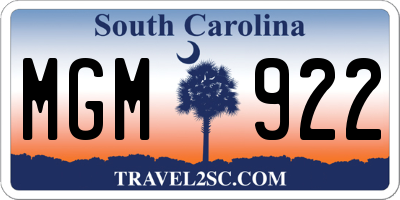 SC license plate MGM922