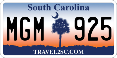 SC license plate MGM925