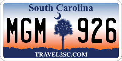 SC license plate MGM926
