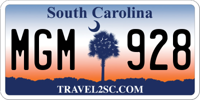SC license plate MGM928