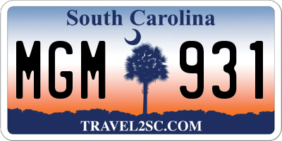 SC license plate MGM931