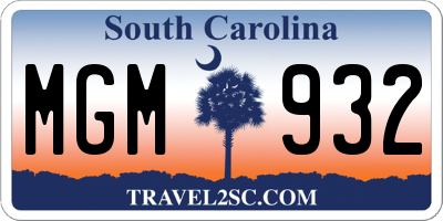 SC license plate MGM932