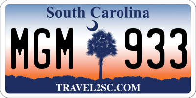 SC license plate MGM933