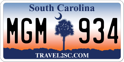 SC license plate MGM934