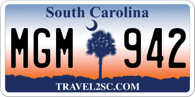 SC license plate MGM942