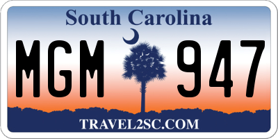 SC license plate MGM947