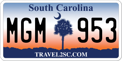 SC license plate MGM953