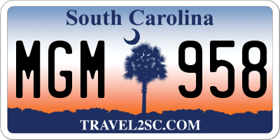 SC license plate MGM958