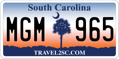 SC license plate MGM965