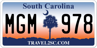 SC license plate MGM978