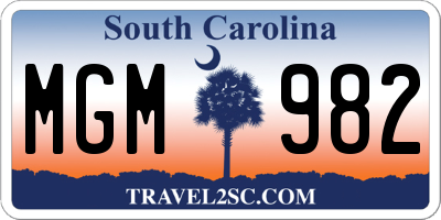 SC license plate MGM982