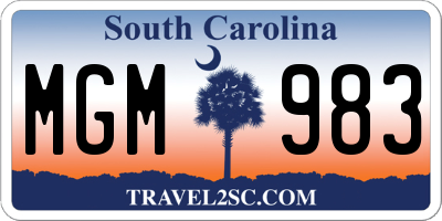 SC license plate MGM983