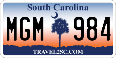 SC license plate MGM984