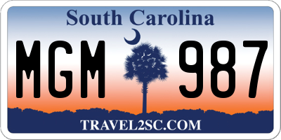 SC license plate MGM987