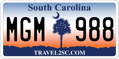 SC license plate MGM988