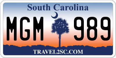 SC license plate MGM989