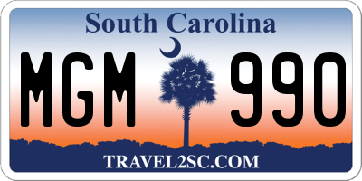 SC license plate MGM990