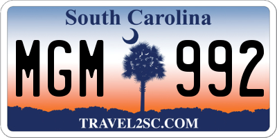 SC license plate MGM992