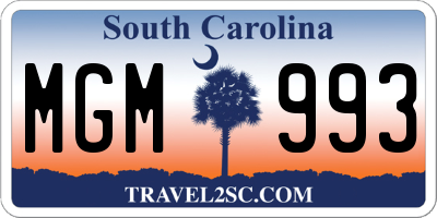 SC license plate MGM993