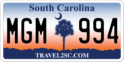 SC license plate MGM994