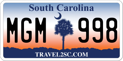 SC license plate MGM998
