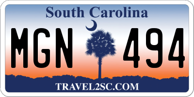 SC license plate MGN494