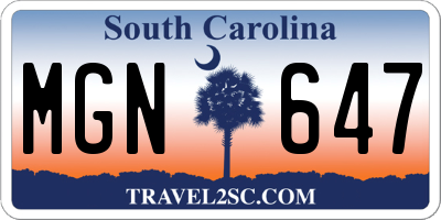 SC license plate MGN647