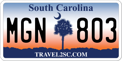 SC license plate MGN803