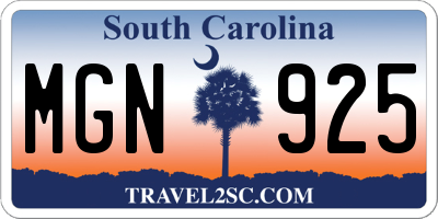 SC license plate MGN925