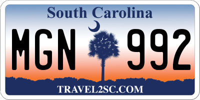 SC license plate MGN992