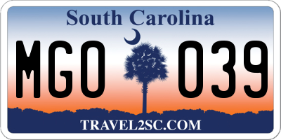 SC license plate MGO039