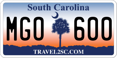 SC license plate MGO600