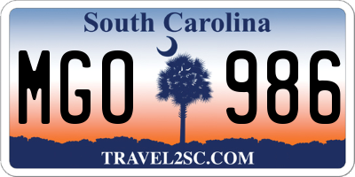 SC license plate MGO986
